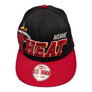 Miami Heat New Era Trucker Baseball Cap Hat  Black Red Snap Back Adjustable